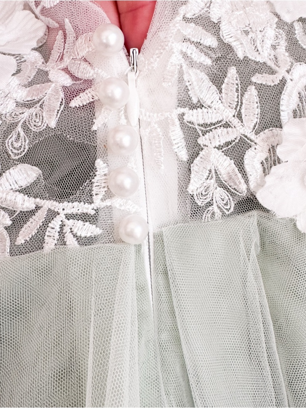 JJ’s House Flower Girl Dress Sage Green Tulle Lace 3D Floral Wedding Easter 4T - Picture 5 of 12